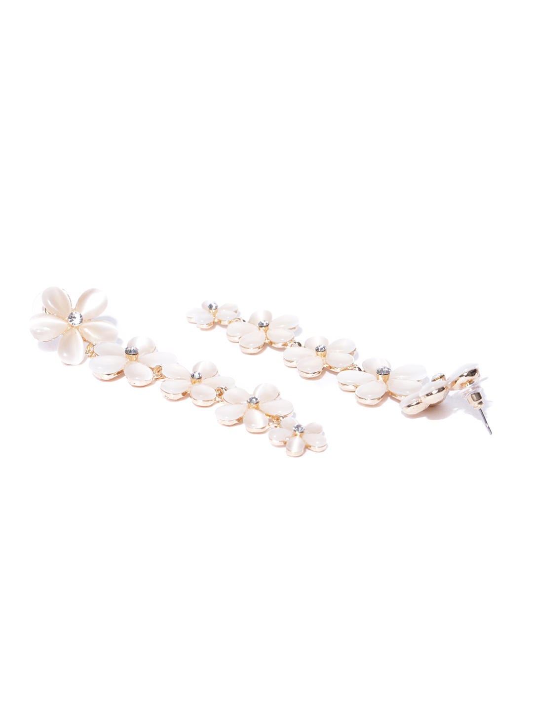 YouBella Off-White Gold-Plated Beaded Floral Drop Earrings